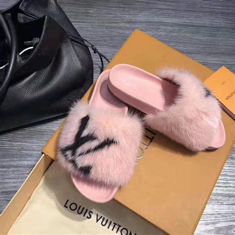 louis vuitton fur slide|Louis Vuitton fuzzy slides.